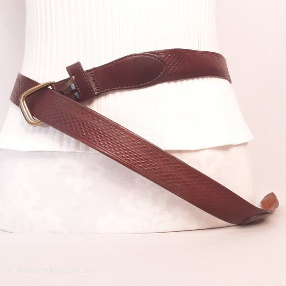 Distressed All Leather Surcingle Belt 3XL Waist Tooled Diamond Pattern Brown - Picture 1 of 13